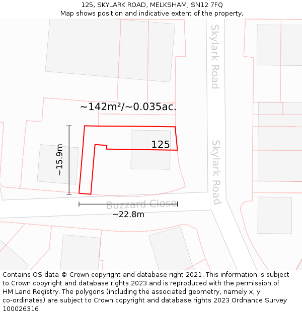 125, SKYLARK ROAD, MELKSHAM, SN12 7FQ: Plot and title map