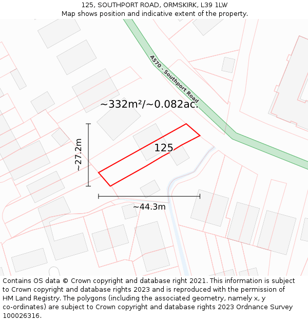 125, SOUTHPORT ROAD, ORMSKIRK, L39 1LW: Plot and title map