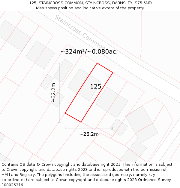 125, STAINCROSS COMMON, STAINCROSS, BARNSLEY, S75 6ND: Plot and title map