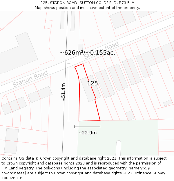 125, STATION ROAD, SUTTON COLDFIELD, B73 5LA: Plot and title map