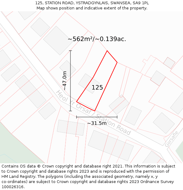 125, STATION ROAD, YSTRADGYNLAIS, SWANSEA, SA9 1PL: Plot and title map