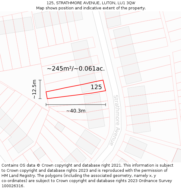 125, STRATHMORE AVENUE, LUTON, LU1 3QW: Plot and title map