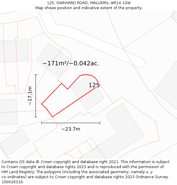 125, SWINYARD ROAD, MALVERN, WR14 1GW: Plot and title map