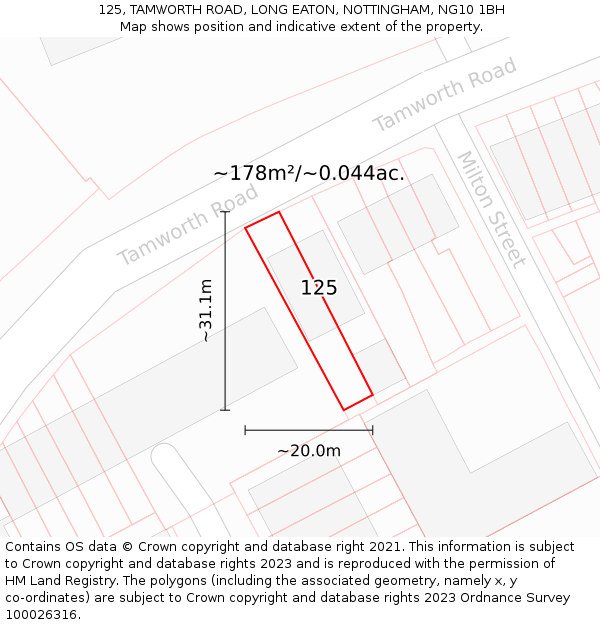 125, TAMWORTH ROAD, LONG EATON, NOTTINGHAM, NG10 1BH: Plot and title map