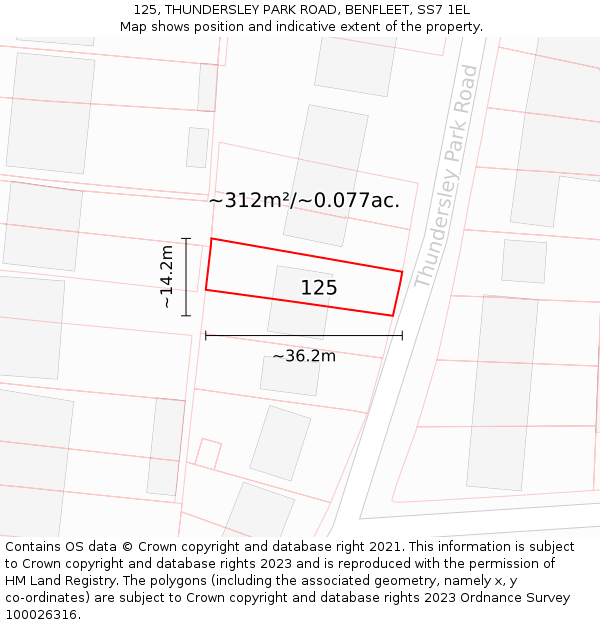 125, THUNDERSLEY PARK ROAD, BENFLEET, SS7 1EL: Plot and title map