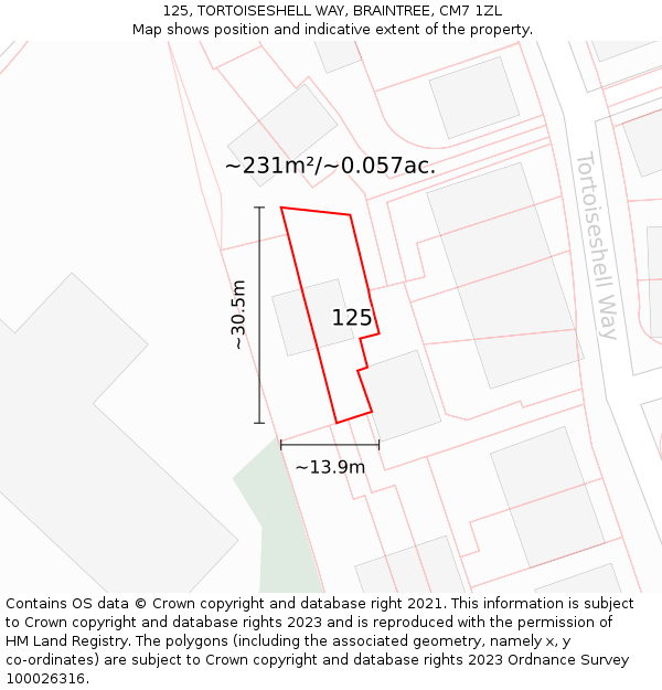 125, TORTOISESHELL WAY, BRAINTREE, CM7 1ZL: Plot and title map