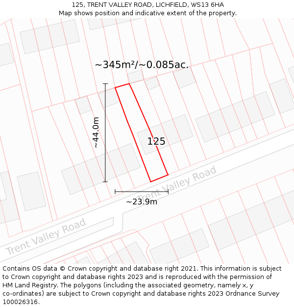 125, TRENT VALLEY ROAD, LICHFIELD, WS13 6HA: Plot and title map