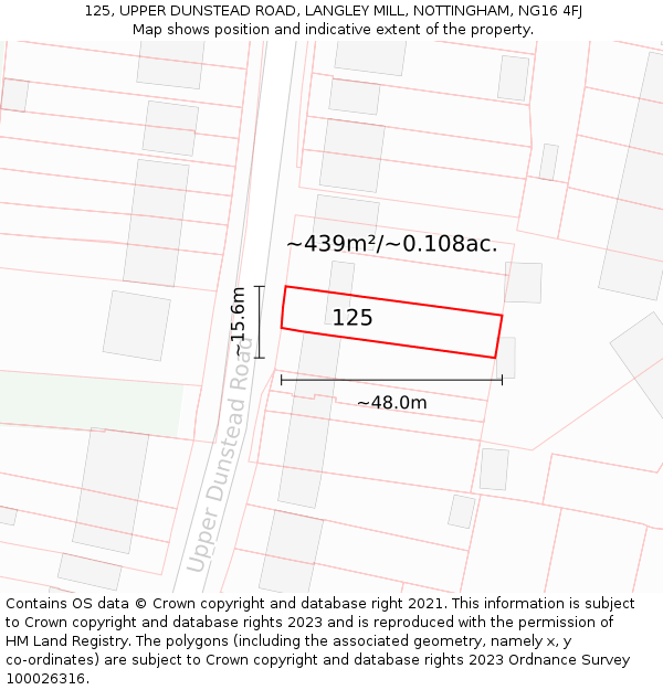 125, UPPER DUNSTEAD ROAD, LANGLEY MILL, NOTTINGHAM, NG16 4FJ: Plot and title map