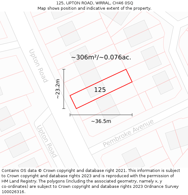 125, UPTON ROAD, WIRRAL, CH46 0SQ: Plot and title map