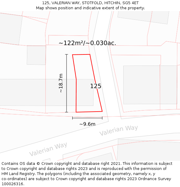 125, VALERIAN WAY, STOTFOLD, HITCHIN, SG5 4ET: Plot and title map