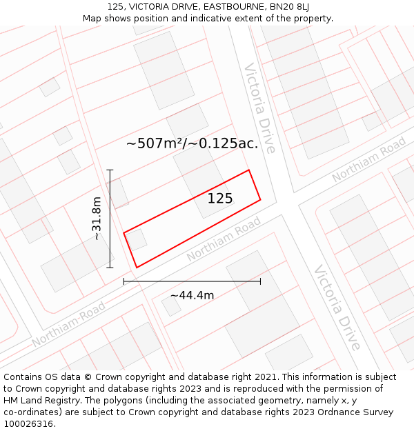 125, VICTORIA DRIVE, EASTBOURNE, BN20 8LJ: Plot and title map