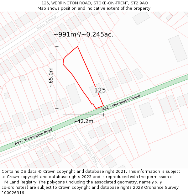 125, WERRINGTON ROAD, STOKE-ON-TRENT, ST2 9AQ: Plot and title map