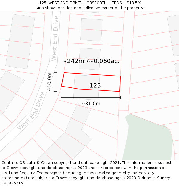 125, WEST END DRIVE, HORSFORTH, LEEDS, LS18 5JX: Plot and title map