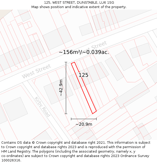 125, WEST STREET, DUNSTABLE, LU6 1SG: Plot and title map