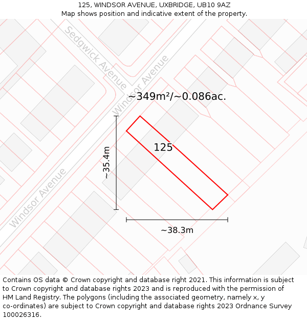 125, WINDSOR AVENUE, UXBRIDGE, UB10 9AZ: Plot and title map