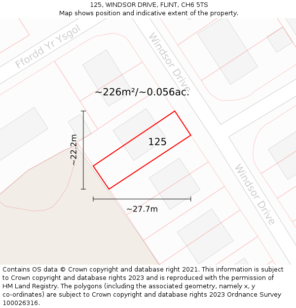 125, WINDSOR DRIVE, FLINT, CH6 5TS: Plot and title map