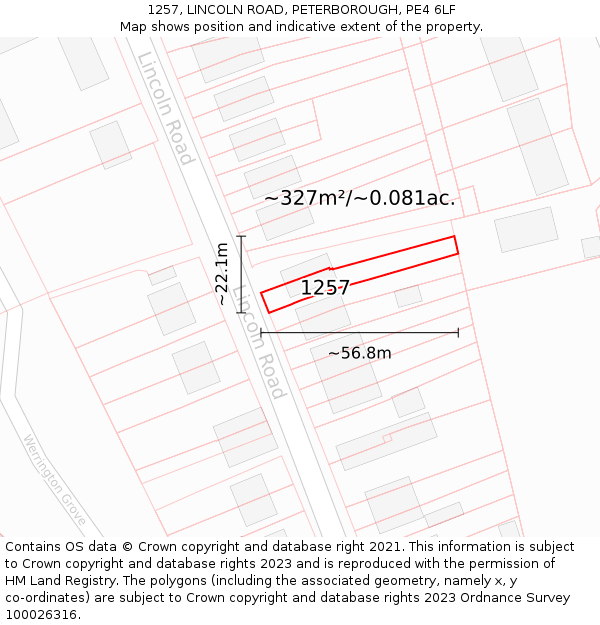 1257, LINCOLN ROAD, PETERBOROUGH, PE4 6LF: Plot and title map