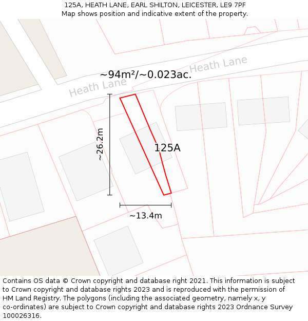 125A, HEATH LANE, EARL SHILTON, LEICESTER, LE9 7PF: Plot and title map