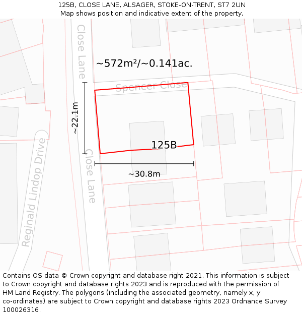 125B, CLOSE LANE, ALSAGER, STOKE-ON-TRENT, ST7 2UN: Plot and title map