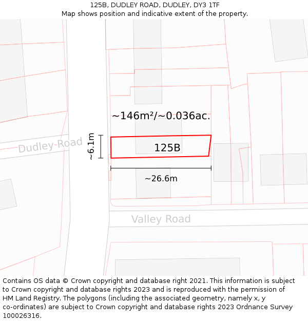 125B, DUDLEY ROAD, DUDLEY, DY3 1TF: Plot and title map