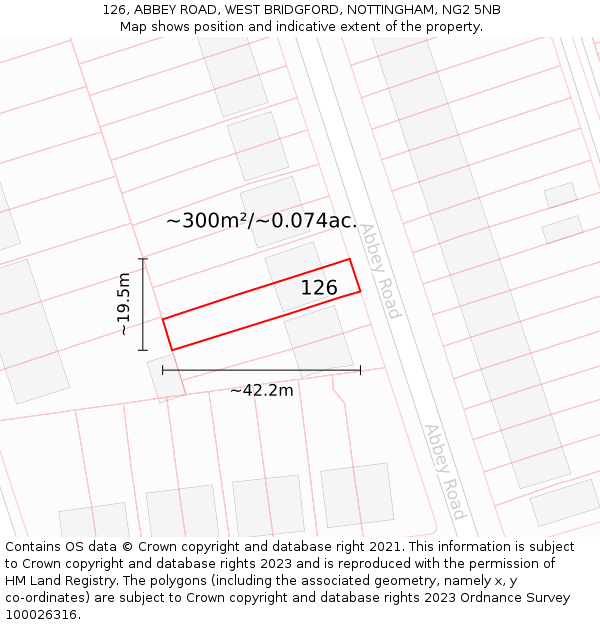 126, ABBEY ROAD, WEST BRIDGFORD, NOTTINGHAM, NG2 5NB: Plot and title map