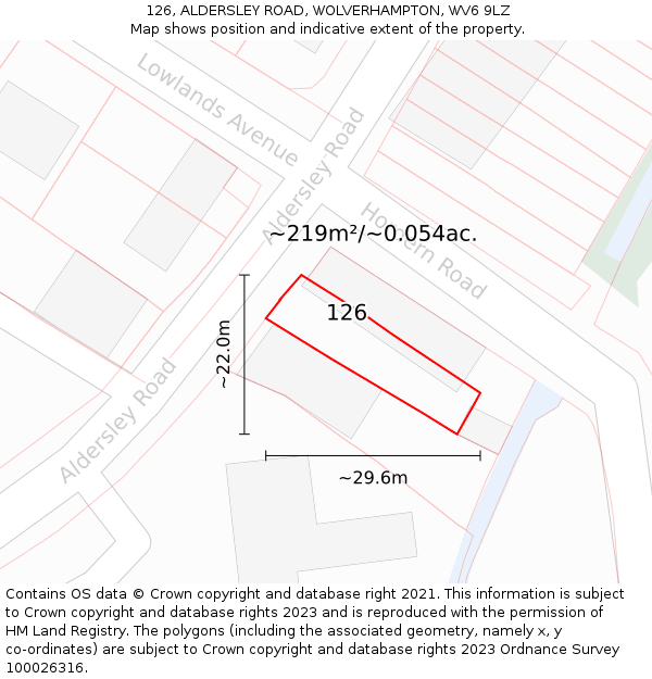 126, ALDERSLEY ROAD, WOLVERHAMPTON, WV6 9LZ: Plot and title map