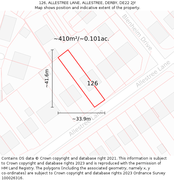 126, ALLESTREE LANE, ALLESTREE, DERBY, DE22 2JY: Plot and title map