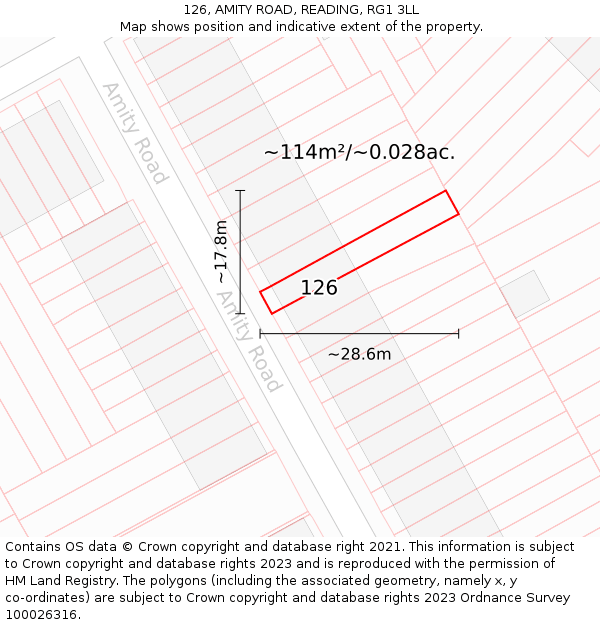 126, AMITY ROAD, READING, RG1 3LL: Plot and title map