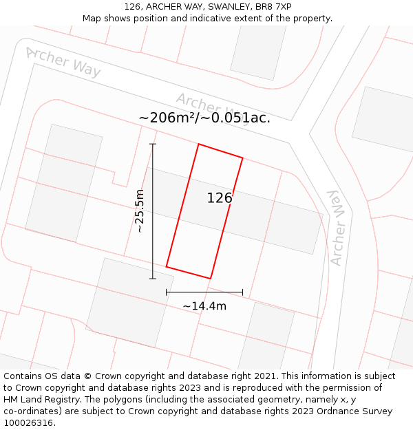 126, ARCHER WAY, SWANLEY, BR8 7XP: Plot and title map