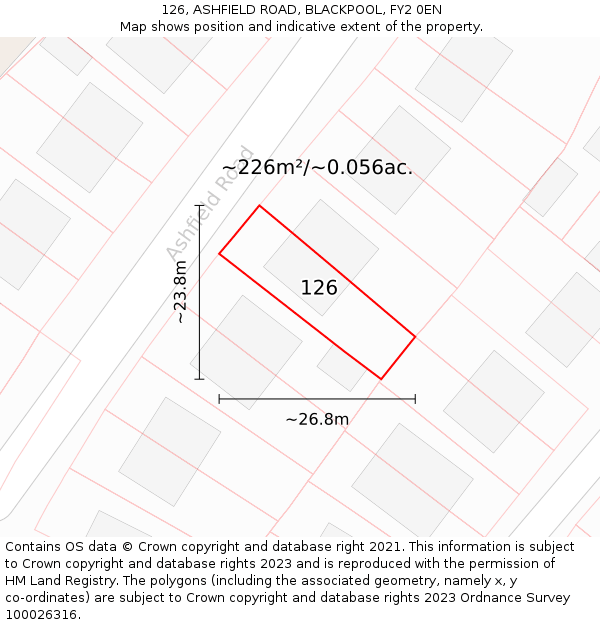 126, ASHFIELD ROAD, BLACKPOOL, FY2 0EN: Plot and title map