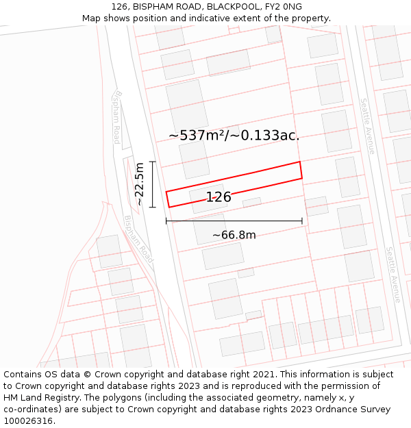 126, BISPHAM ROAD, BLACKPOOL, FY2 0NG: Plot and title map