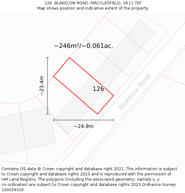 126, BLAKELOW ROAD, MACCLESFIELD, SK11 7EF: Plot and title map