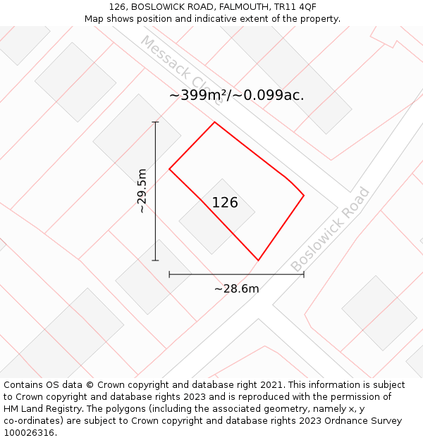 126, BOSLOWICK ROAD, FALMOUTH, TR11 4QF: Plot and title map