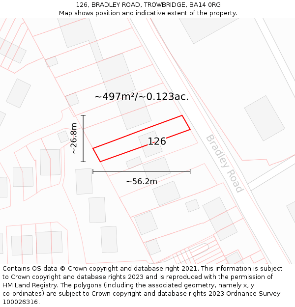 126, BRADLEY ROAD, TROWBRIDGE, BA14 0RG: Plot and title map