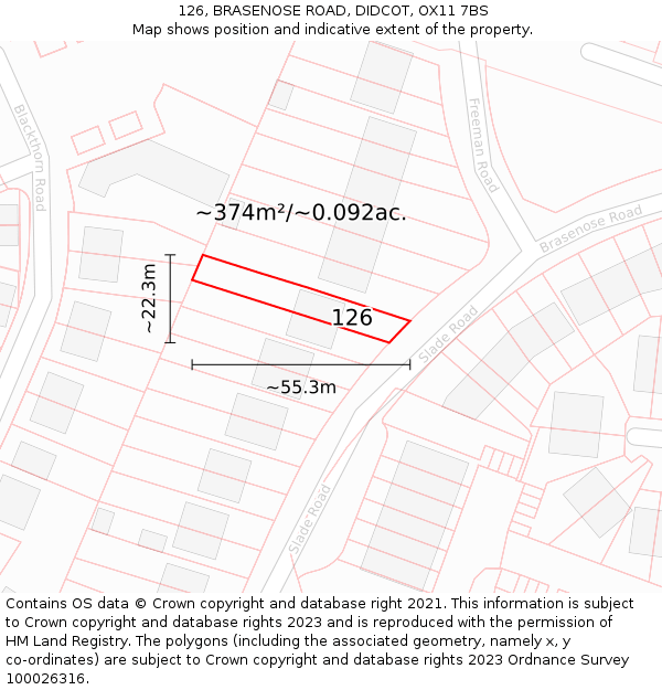 126, BRASENOSE ROAD, DIDCOT, OX11 7BS: Plot and title map