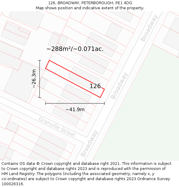 126, BROADWAY, PETERBOROUGH, PE1 4DG: Plot and title map