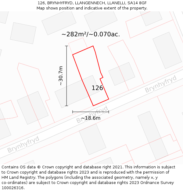 126, BRYNHYFRYD, LLANGENNECH, LLANELLI, SA14 8GF: Plot and title map