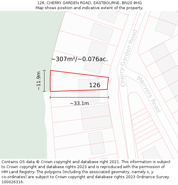 126, CHERRY GARDEN ROAD, EASTBOURNE, BN20 8HG: Plot and title map