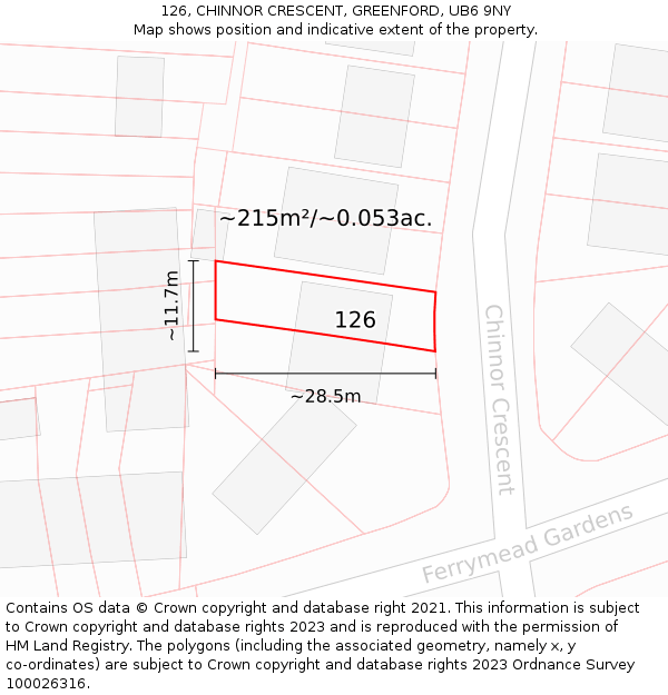 126, CHINNOR CRESCENT, GREENFORD, UB6 9NY: Plot and title map