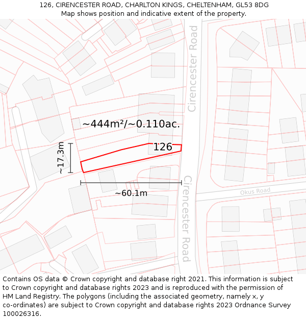 126, CIRENCESTER ROAD, CHARLTON KINGS, CHELTENHAM, GL53 8DG: Plot and title map