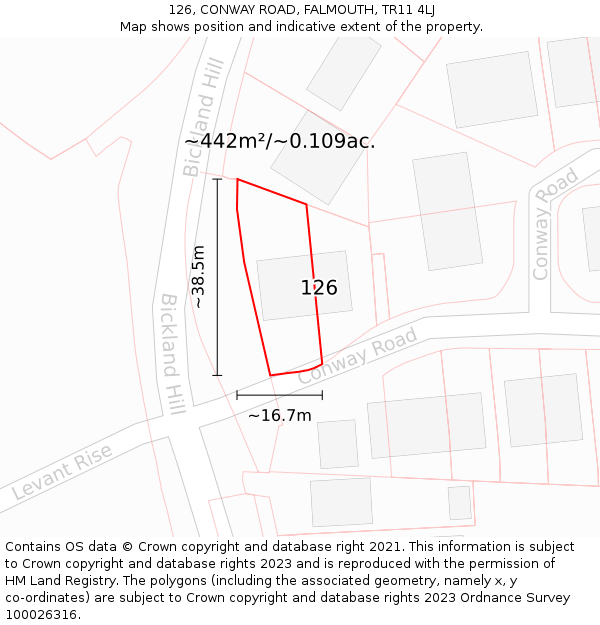 126, CONWAY ROAD, FALMOUTH, TR11 4LJ: Plot and title map