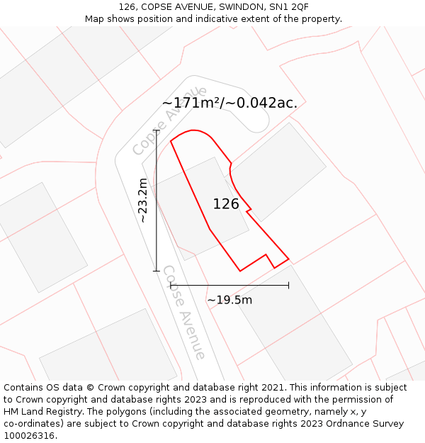 126, COPSE AVENUE, SWINDON, SN1 2QF: Plot and title map