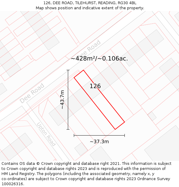 126, DEE ROAD, TILEHURST, READING, RG30 4BL: Plot and title map