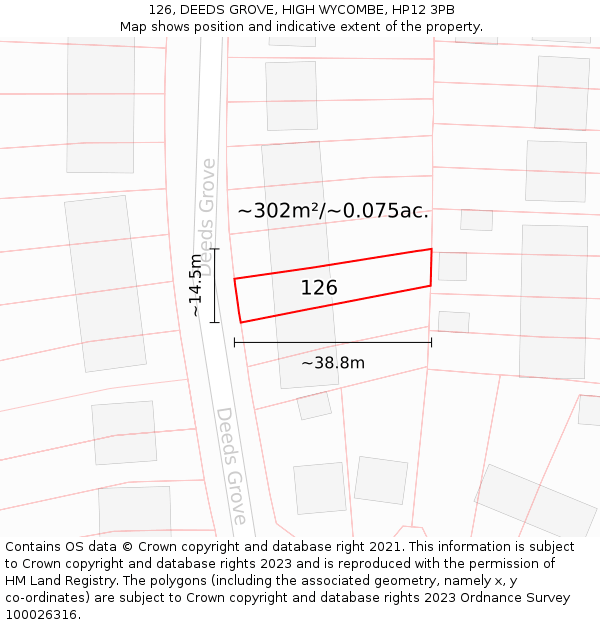 126, DEEDS GROVE, HIGH WYCOMBE, HP12 3PB: Plot and title map