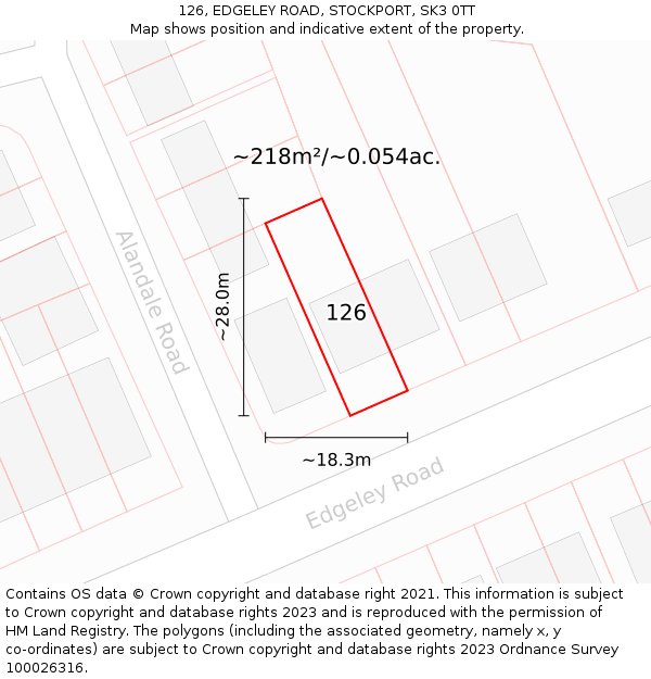 126, EDGELEY ROAD, STOCKPORT, SK3 0TT: Plot and title map