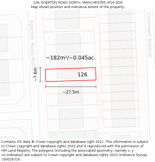 126, EGERTON ROAD NORTH, MANCHESTER, M16 0DA: Plot and title map