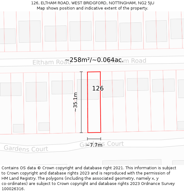 126, ELTHAM ROAD, WEST BRIDGFORD, NOTTINGHAM, NG2 5JU: Plot and title map