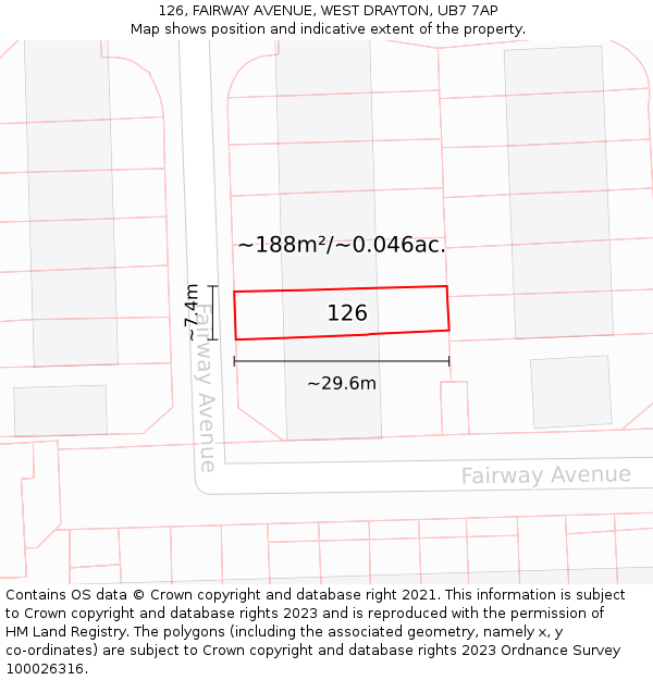 126, FAIRWAY AVENUE, WEST DRAYTON, UB7 7AP: Plot and title map