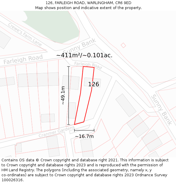 126, FARLEIGH ROAD, WARLINGHAM, CR6 9ED: Plot and title map