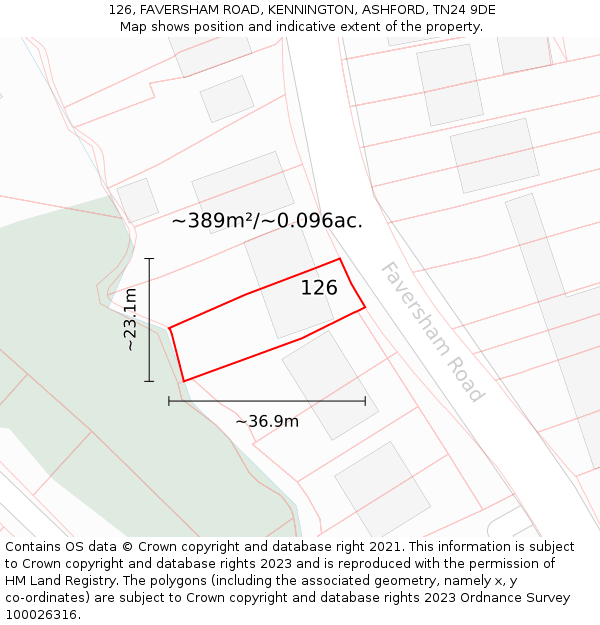 126, FAVERSHAM ROAD, KENNINGTON, ASHFORD, TN24 9DE: Plot and title map